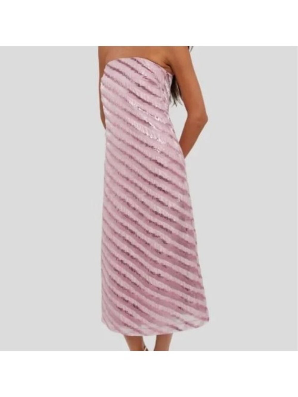Tuckernuck Mila Strapless Midi Dress Soft Pink Shimmer Stripes Size XL NWT